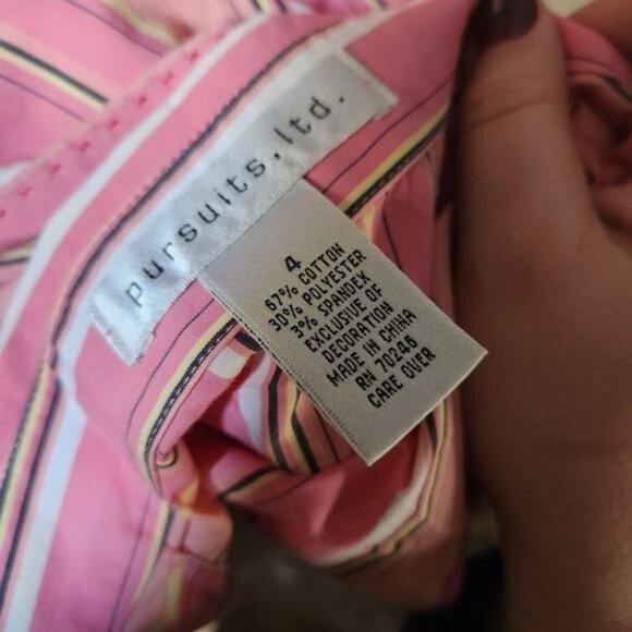 Pursuits, Ltd. Size 4 Pink Yellow Striped Business Casual Button Down Shirt - Picture 4 of 4